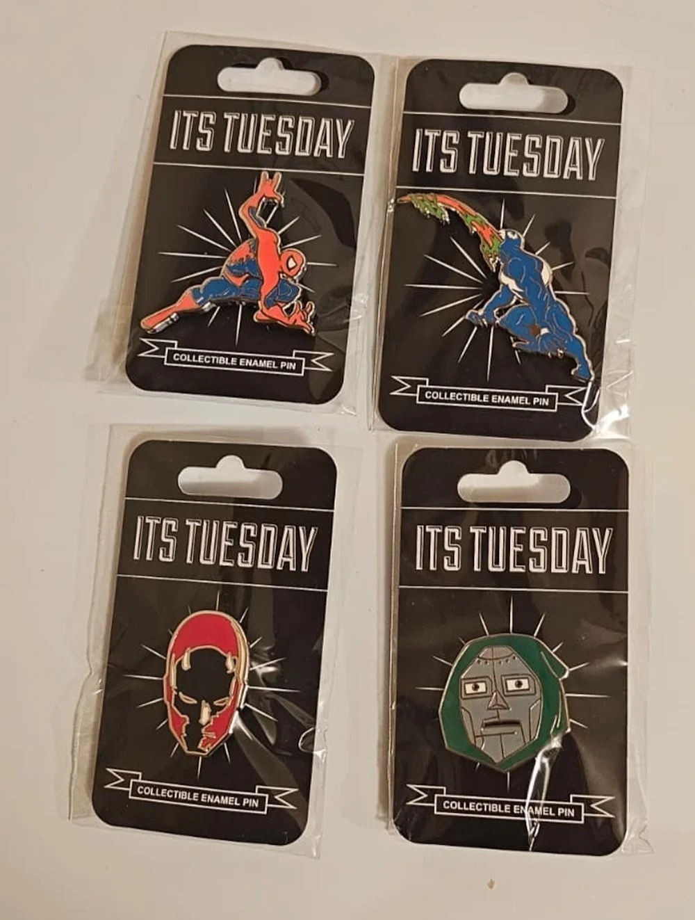 2026 SDCC Yesterday’s Exclusive Marvel pin set Venom, Doom, Daredevil, Spiderman